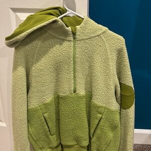 Outdoor Voices Two-Tone Green Fleece Hoodie